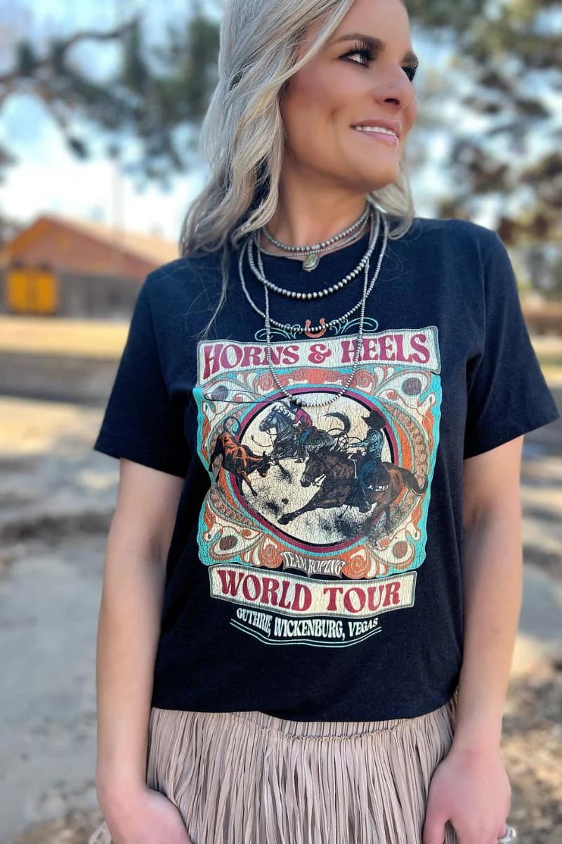Team Roping World Tour Tee | Forget Me Not