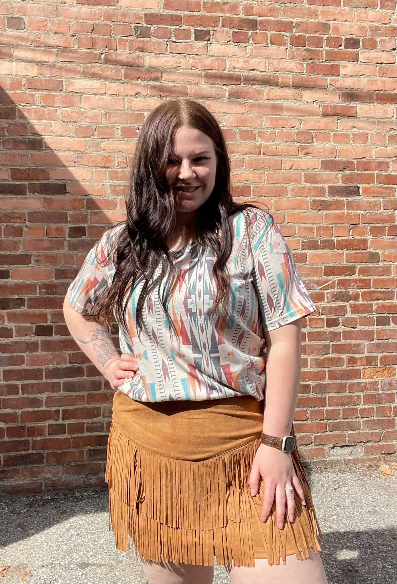Fringe skirt brown cheap